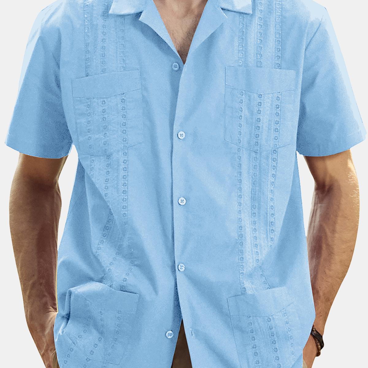 Men's Guayabera Cuban Short Sleeve Casual Button Beach Shirt