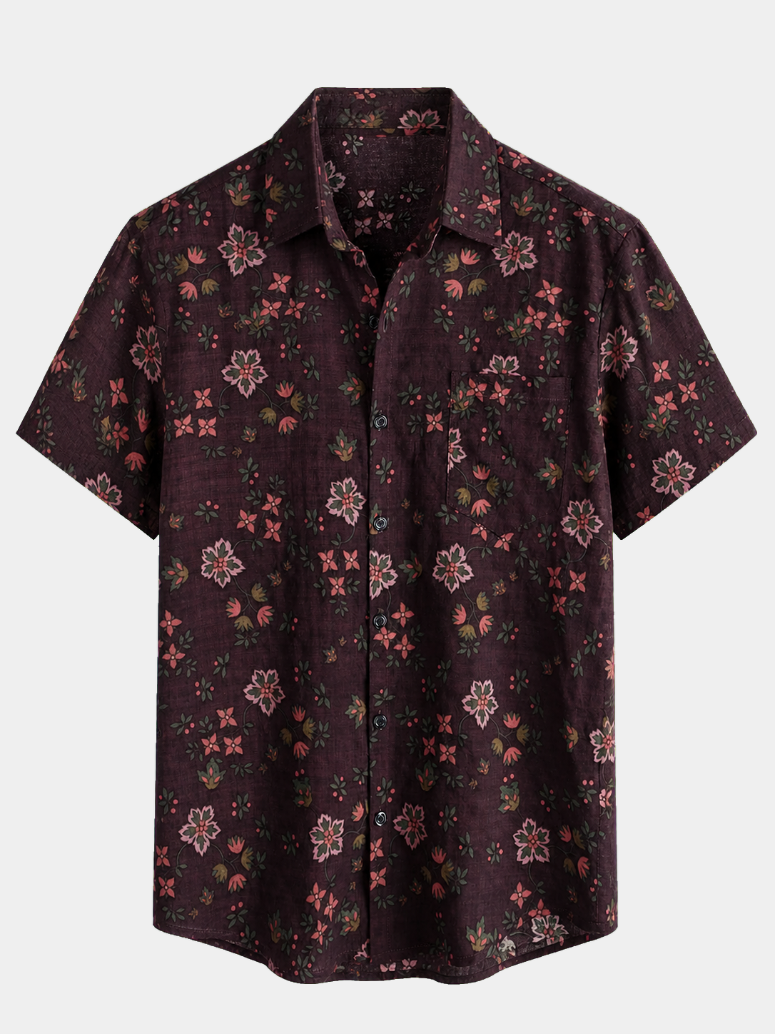 Men's Floral Print Vintage Holiday Brown Hawaiian Short Sleeve Shirt