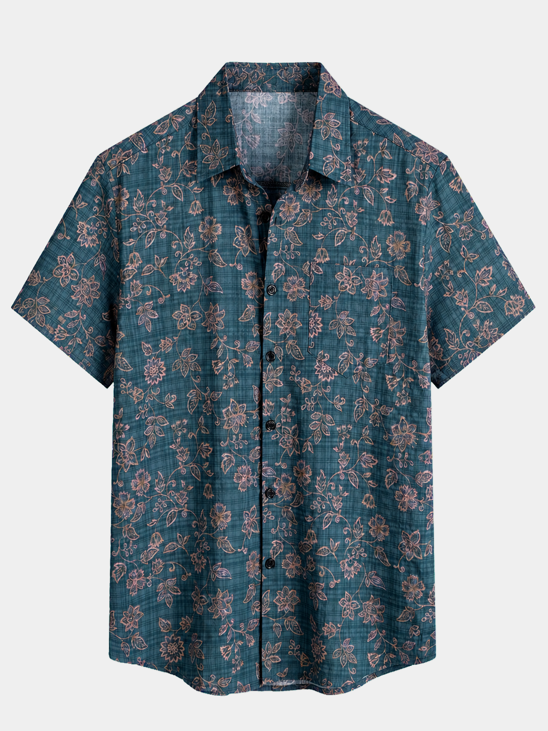 Men's Vintage Floral Breathable Cotton Short Sleeve Shirt