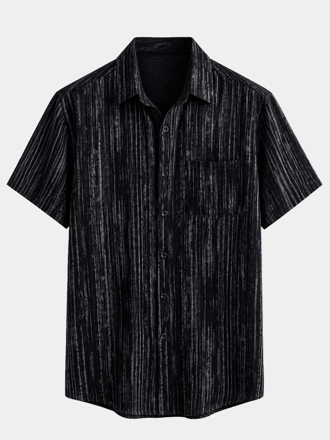 Men's Breathable Short Sleeve Pocket Black Striped Shirt