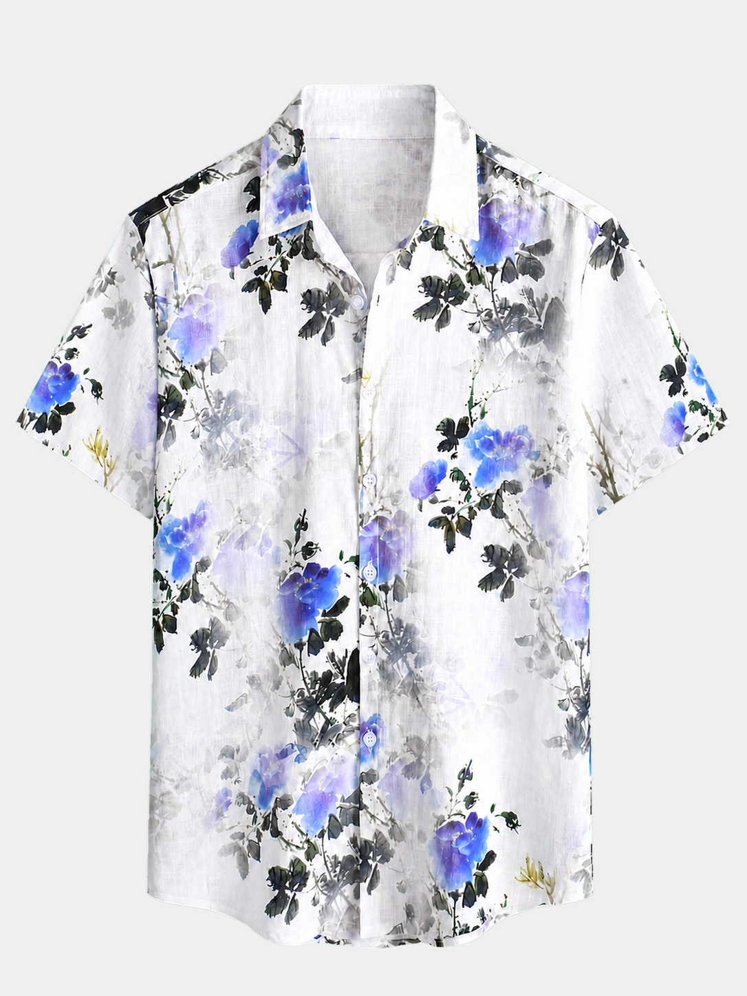 Men's Casual Holiday Summer Floral Print Short Sleeve Cotton Shirt
