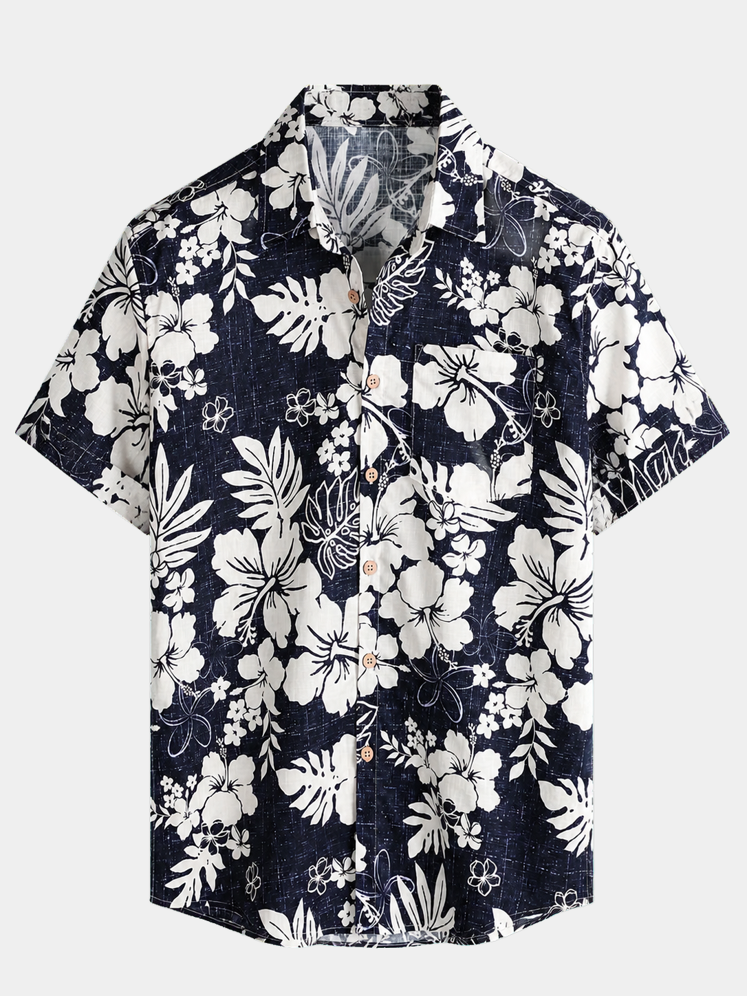Men's Short Sleeve Cotton Breathable Island Holiday Blossom Pattern Vintage Shirt