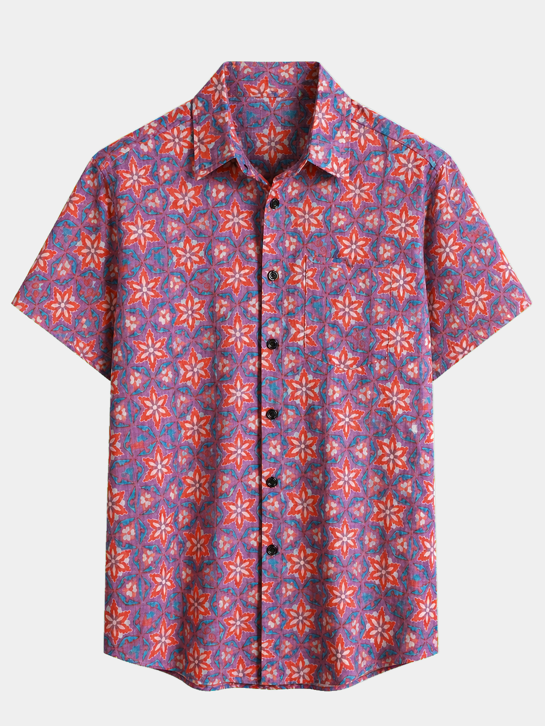 Men’s Vintage Pattern Floral Short Sleeve Lightweight Casual Shirt