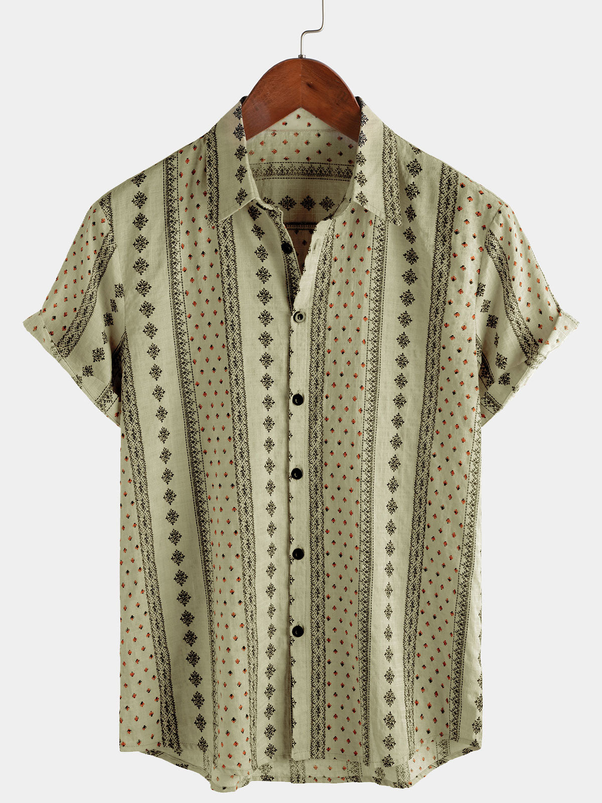 Men's Retro Button Up Short Sleeve Cotton 70s Shirts