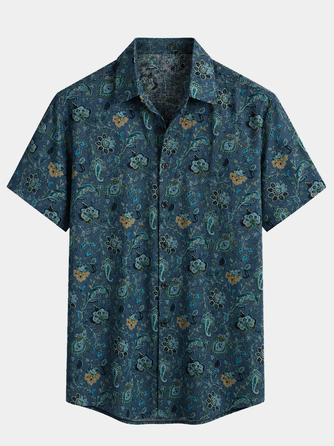 Men's Paisley Vintage Floral Retro Button Up Blue Summer Holiday Short Sleeve Shirt