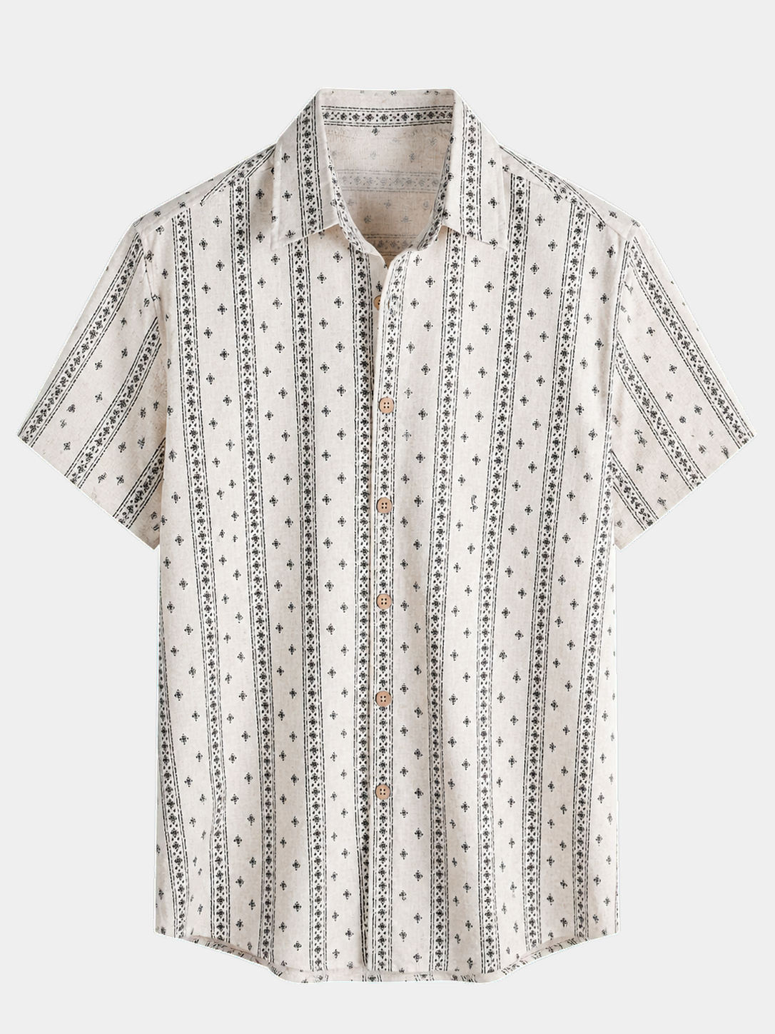 Men's Boho Striped Linen & Cotton Summer Short Sleeve Shirt