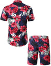 Men's Flower Casual Button Down Hawaiian Shirts&Shorts