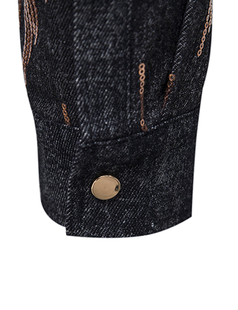 Men's Sequins Shine Double Pocket Party Long Sleeve Shirt Jacket