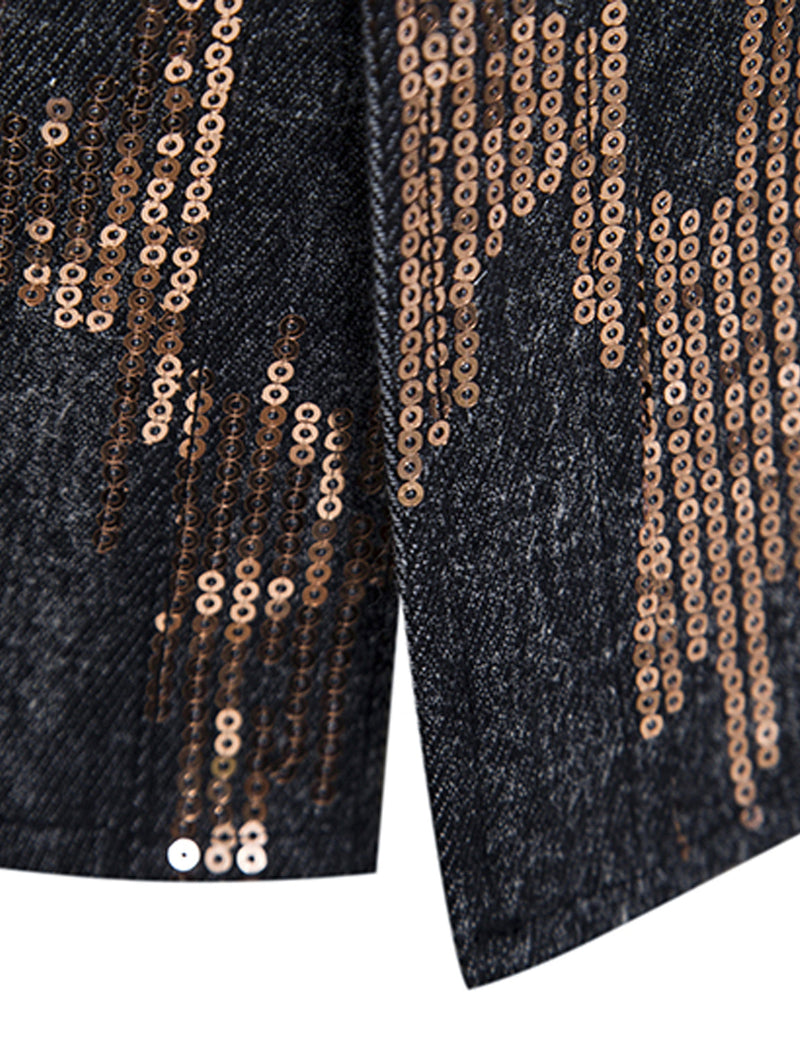 Men's Sequins Shine Double Pocket Party Long Sleeve Shirt Jacket
