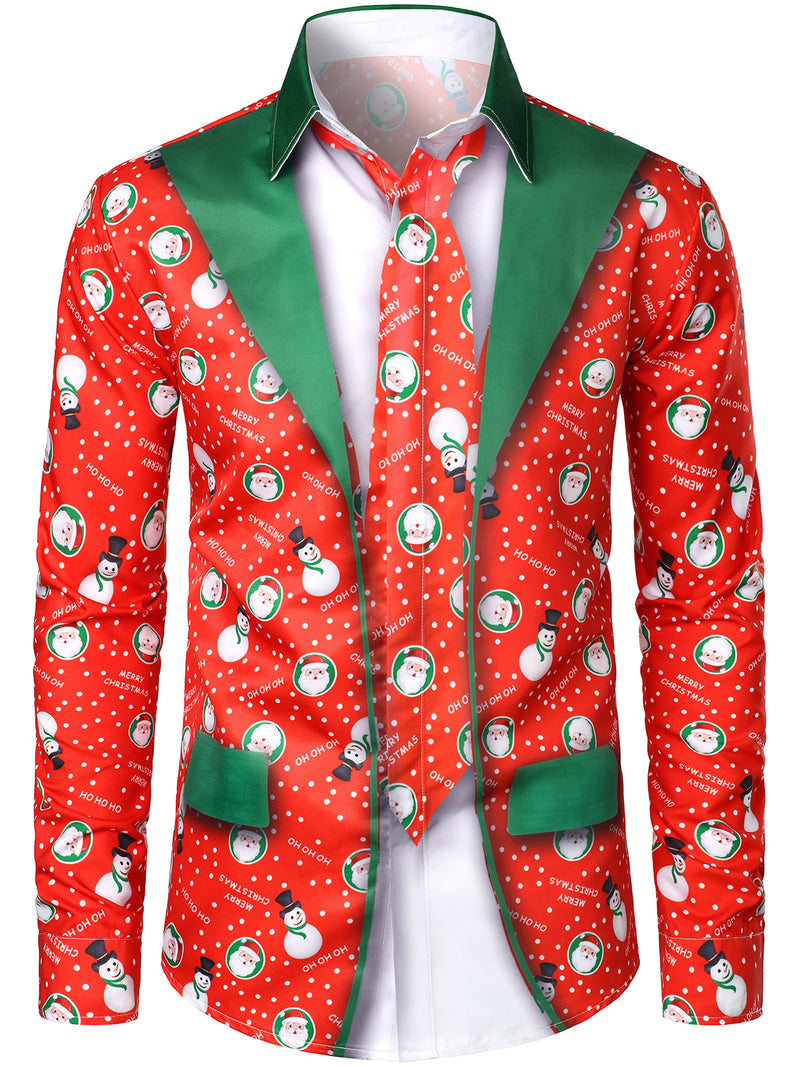 Bundle Of 3|Men's Christmas Print Regular Fit Long Sleeve Shirt