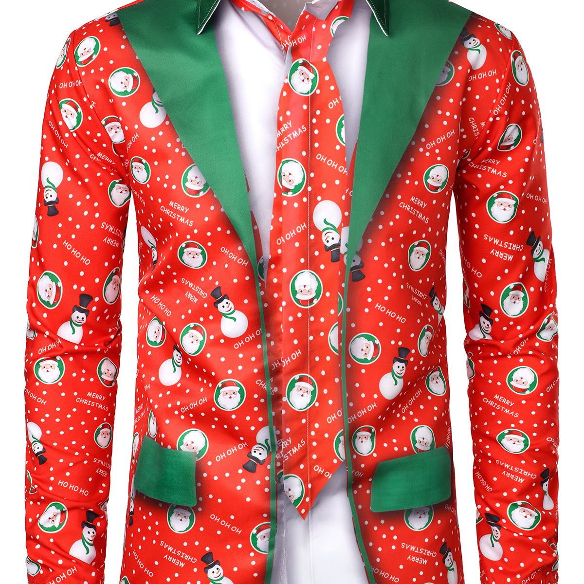 Men's Christmas Snowman Santa Print Funny Outfit Xmas Themed Vacation Long Sleeve Shirt