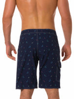 Men's Whale Print Navy Blue Casual Flat Waist Hawaiian Shorts Summer Beach Boardshorts