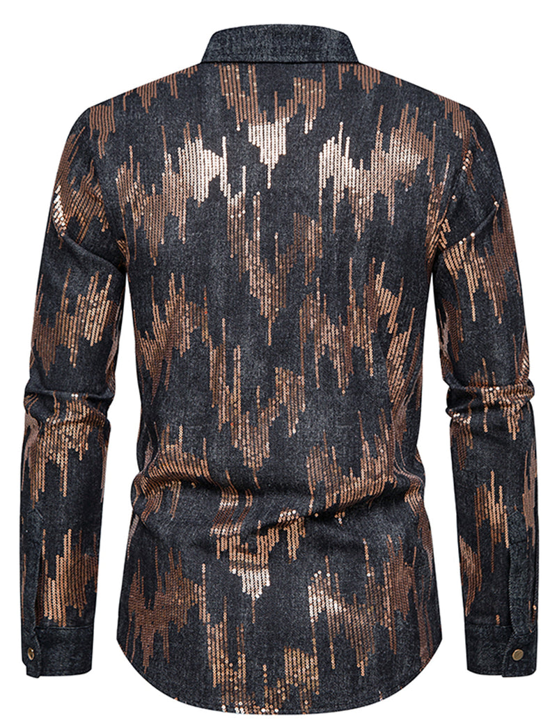 Men's Sequins Shine Double Pocket Party Long Sleeve Shirt Jacket