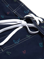 Men's Whale Print Navy Blue Casual Flat Waist Hawaiian Shorts Summer Beach Boardshorts