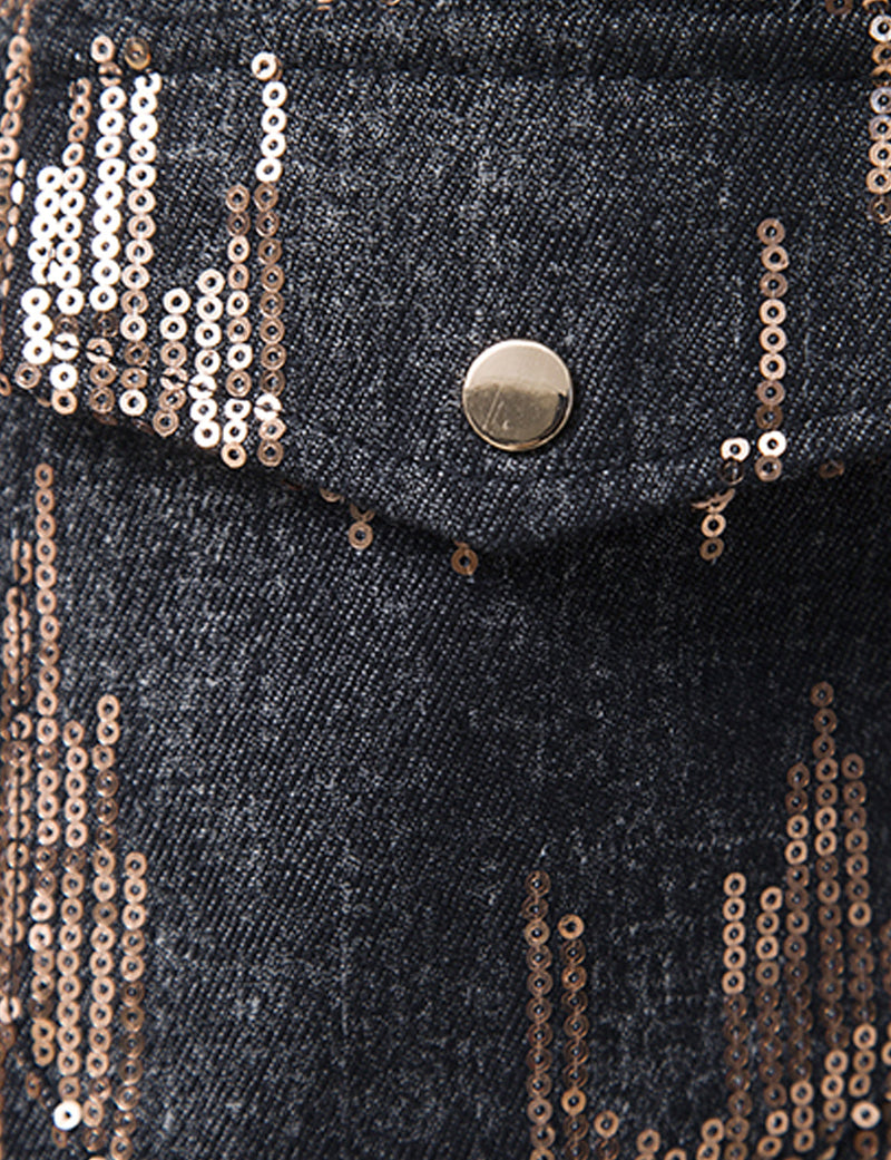 Men's Sequins Shine Double Pocket Party Long Sleeve Shirt Jacket