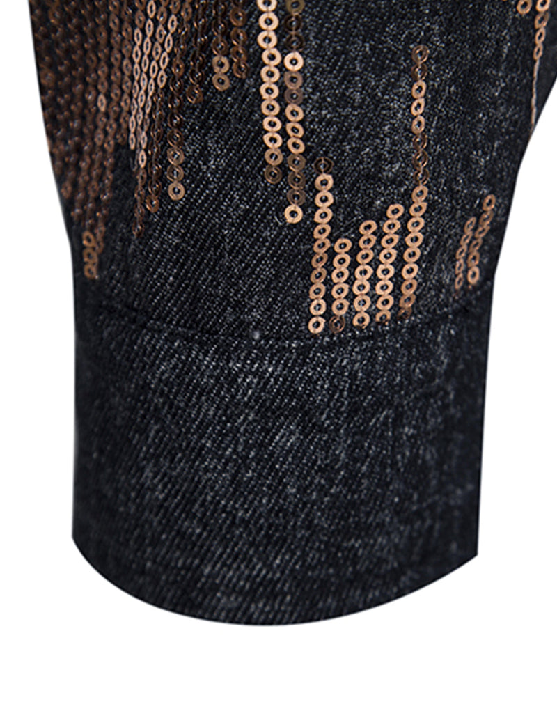 Men's Sequins Shine Double Pocket Party Long Sleeve Shirt Jacket