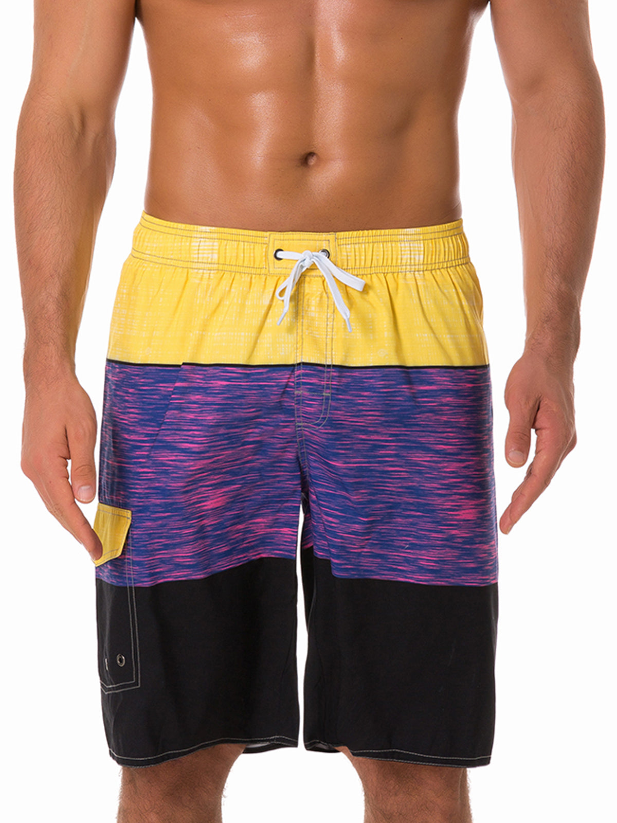 Men's Tricolor Patchwork Summer Casual Beach Shorts Swimming Trunks