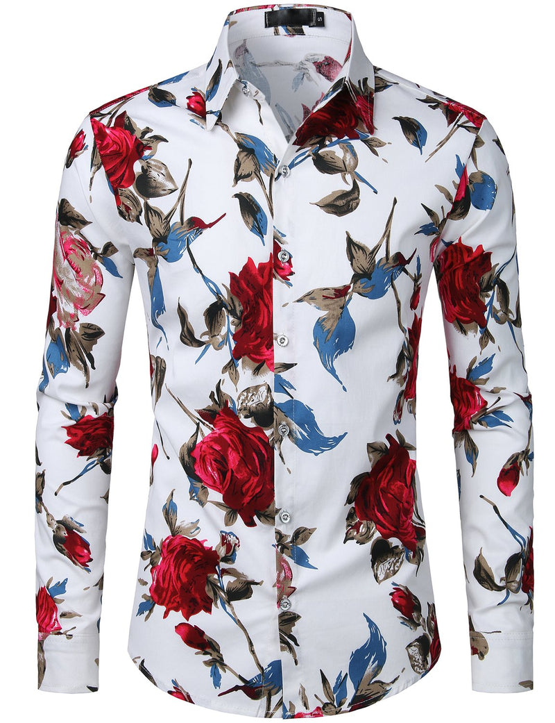 Men's Floral Cotton Long Sleeve Shirt