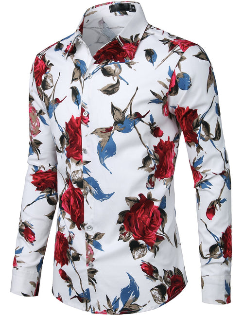 Men's Floral Cotton Long Sleeve Shirt