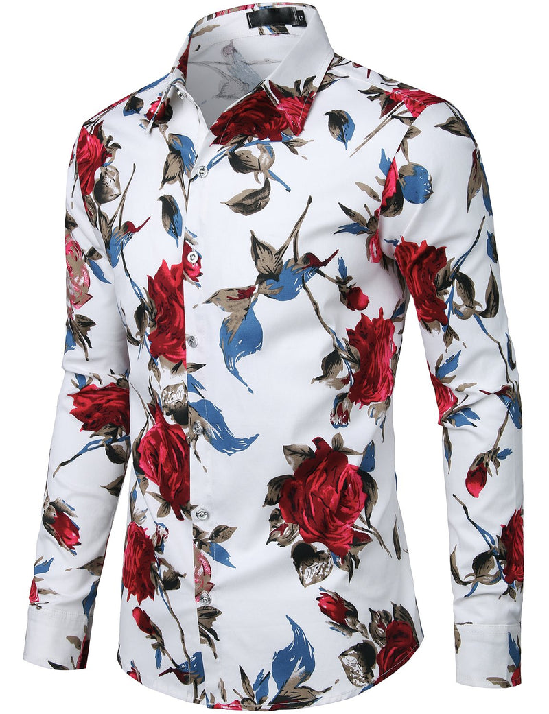 Men's Floral Cotton Long Sleeve Shirt