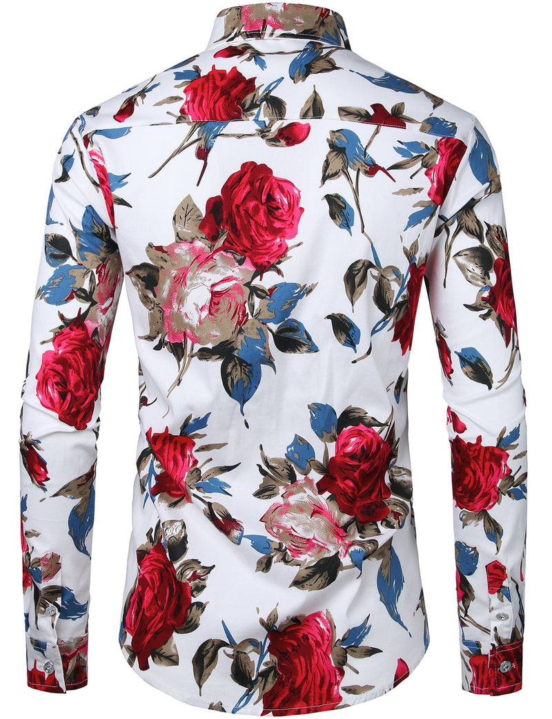 Men's Floral Cotton Long Sleeve Shirt