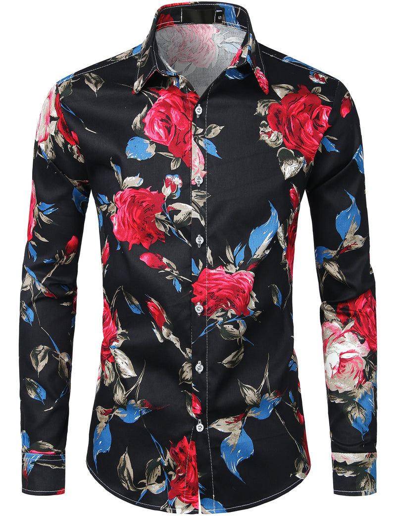 Men's Floral Cotton Long Sleeve Shirt