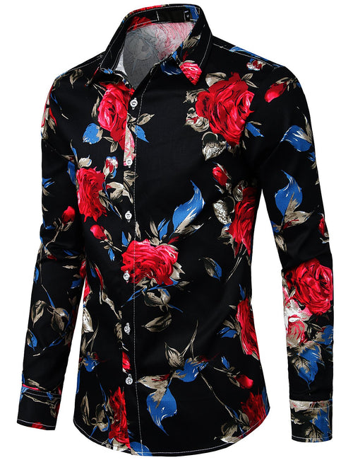 Men's Floral Cotton Long Sleeve Shirt