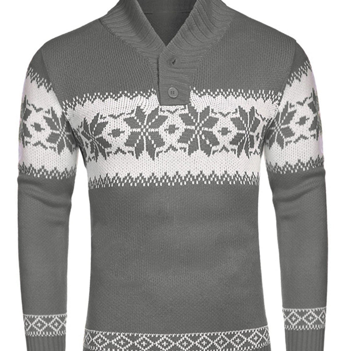 Men's Christmas Snowflake Print Button Up Long Sleeve Sweater
