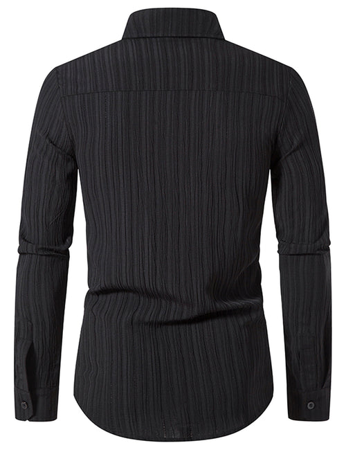 Men's Cotton Breathable Solid Color Casual Button Up Lapel Long Sleeve Shirt