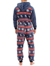 Men’s Christmas Elk And Snowflake Print Flannel Hooded Zipper Pocket Onesies Pajamas Loungewear