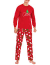 Men's Christmas Tree Print Holiday Red Xmas Pajama Loungewear Set