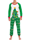 Men's Green Christmas Tree Print Xmas Holiday Pajama Loungewear Set