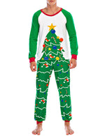 Men's Green Christmas Tree Print Xmas Holiday Pajama Loungewear Set