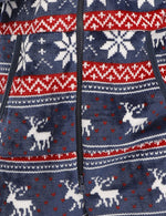 Men’s Christmas Elk And Snowflake Print Flannel Hooded Zipper Pocket Onesies Pajamas Loungewear