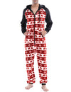 Men’s Christmas Elk And Snowflake Print Flannel Hooded Zipper Pocket Onesies Pajamas Loungewear