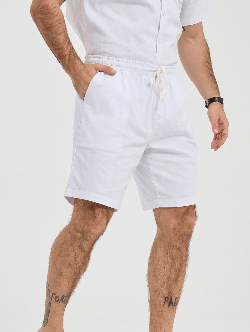 Men's Solid Color Breathable Linen Cotton Casual Shorts