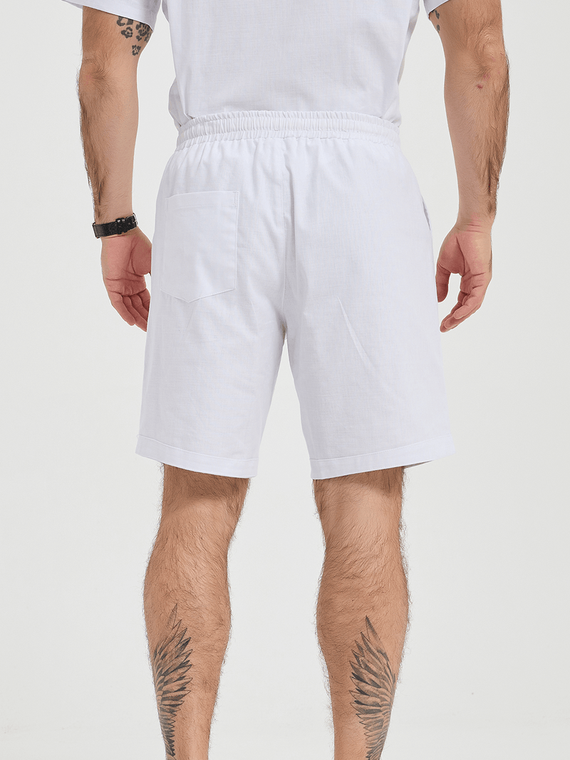 Men's Solid Color Breathable Linen Cotton Casual Shorts