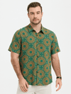 Men's Green Cotton Leisure Vintage 70s Short Sleeve Shirt