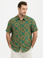 Men's Green Cotton Leisure Vintage 70s Short Sleeve Shirt