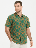 Men's Green Cotton Leisure Vintage 70s Short Sleeve Shirt