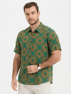 Men's Green Cotton Leisure Vintage 70s Short Sleeve Shirt