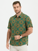 Men's Green Cotton Leisure Vintage 70s Short Sleeve Shirt