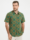Men's Green Cotton Leisure Vintage 70s Short Sleeve Shirt