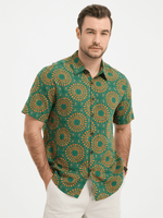 Men's Green Cotton Leisure Vintage 70s Short Sleeve Shirt