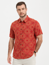 Men's Red Cotton 70s Leisure Vintage Short Sleeve Shirt