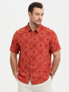 Men's Red Cotton 70s Leisure Vintage Short Sleeve Shirt