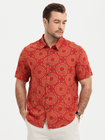 Men's Red Cotton 70s Leisure Vintage Short Sleeve Shirt