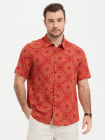 Men's Red Cotton 70s Leisure Vintage Short Sleeve Shirt