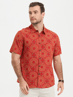 Men's Red Cotton 70s Leisure Vintage Short Sleeve Shirt