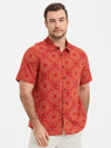 Men's Red Cotton 70s Leisure Vintage Short Sleeve Shirt